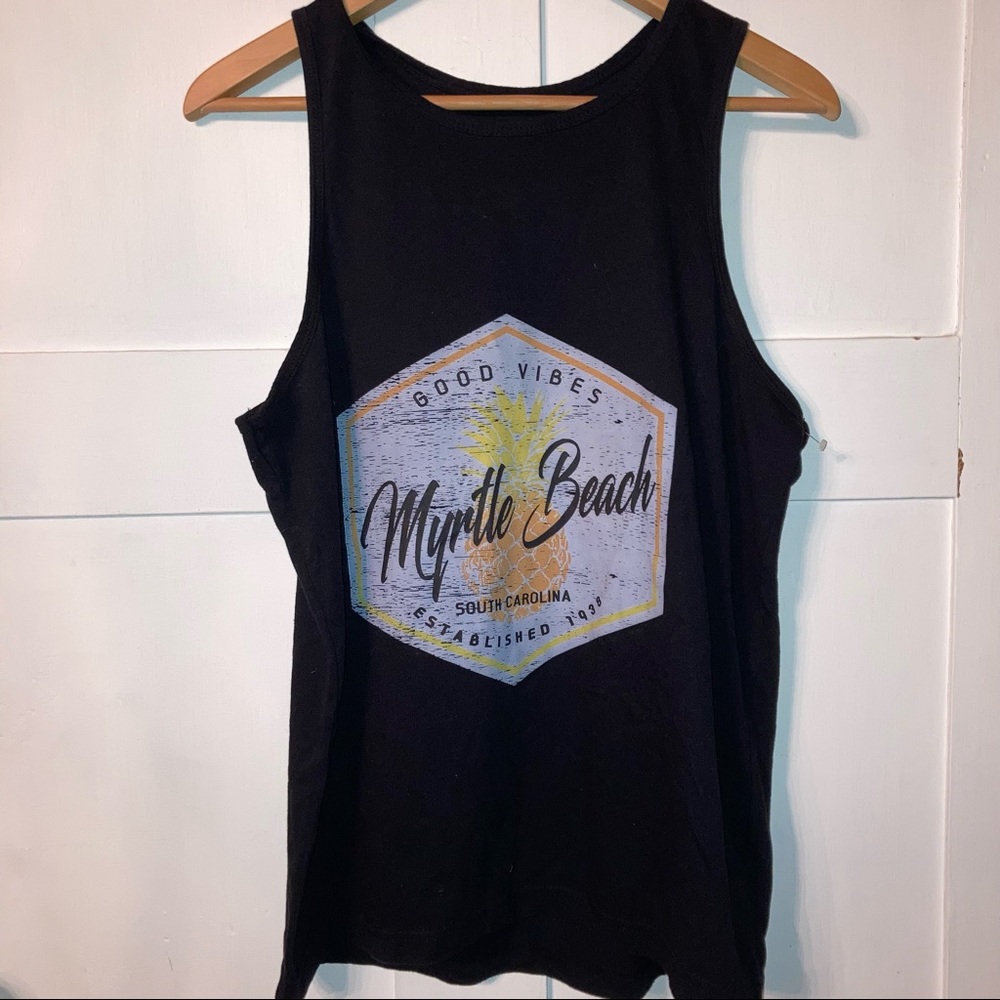 Good Vibes Myrtle Beach Black Tank Top Muscle Shirt Workout Tee Crop Size Small